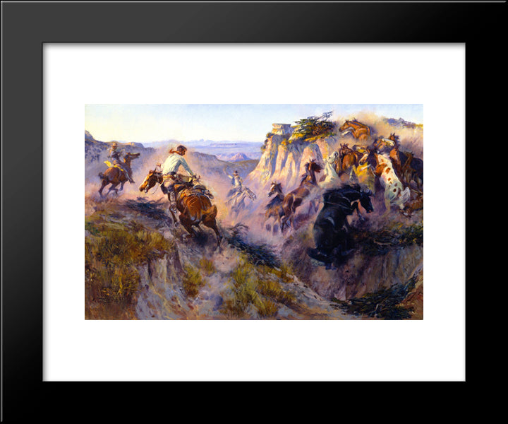 Wild Horse Hunters [No. 2] 20x24 Black Modern Wood Framed Art Print Poster by Russell, Charles M.