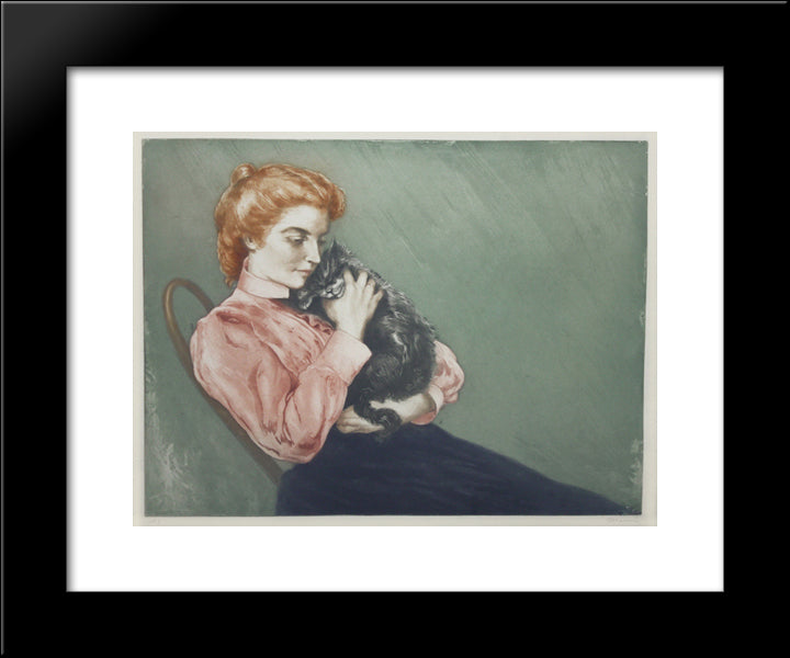 Jeune Femme Au Chat 20x24 Black Modern Wood Framed Art Print Poster by Maurin, Charles