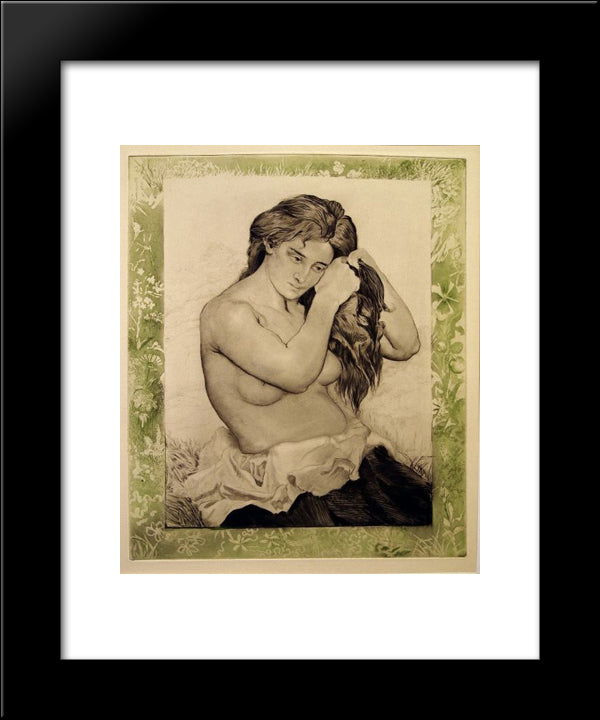 Nude Woman Combing Her Hair 20x24 Black Modern Wood Framed Art Print Poster by Maurin, Charles