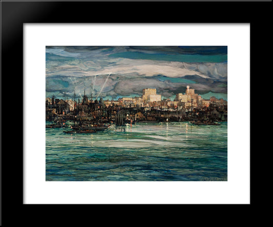 Harbor Night 20x24 Black Modern Wood Framed Art Print Poster by Reiffel, Charles
