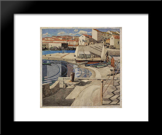 The Little Bay, Port Vendres 20x24 Black Modern Wood Framed Art Print Poster by Mackintosh, Charles Rennie