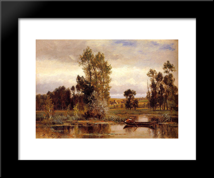 Boat On A Pond 20x24 Black Modern Wood Framed Art Print Poster by Daubigny, Charles Francois