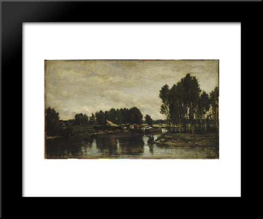 Boats On The Oise 20x24 Black Modern Wood Framed Art Print Poster by Daubigny, Charles Francois