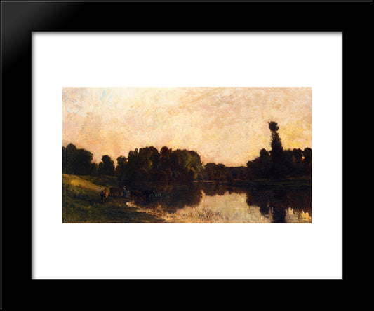 Daybreak, The Oise, Ile De Vaux 20x24 Black Modern Wood Framed Art Print Poster by Daubigny, Charles Francois