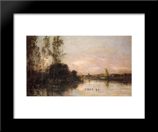 Ducklings In A River Landscape 20x24 Black Modern Wood Framed Art Print Poster by Daubigny, Charles Francois