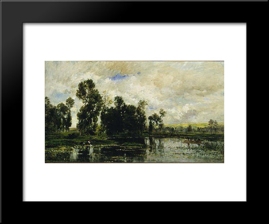 Edge Of The Pond 20x24 Black Modern Wood Framed Art Print Poster by Daubigny, Charles Francois