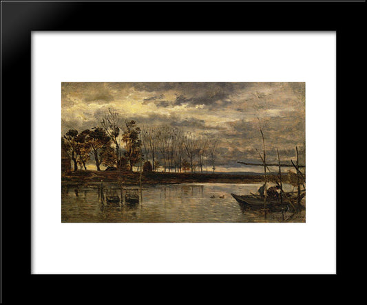 Eel Fishermen 20x24 Black Modern Wood Framed Art Print Poster by Daubigny, Charles Francois