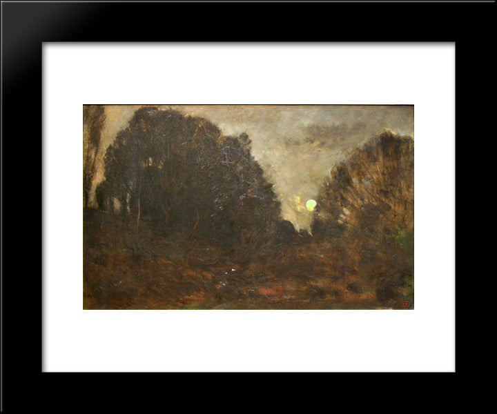 Rising Moon In Barbizon 20x24 Black Modern Wood Framed Art Print Poster by Daubigny, Charles Francois