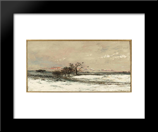 Snowy Landscape At Sunset 20x24 Black Modern Wood Framed Art Print Poster by Daubigny, Charles Francois
