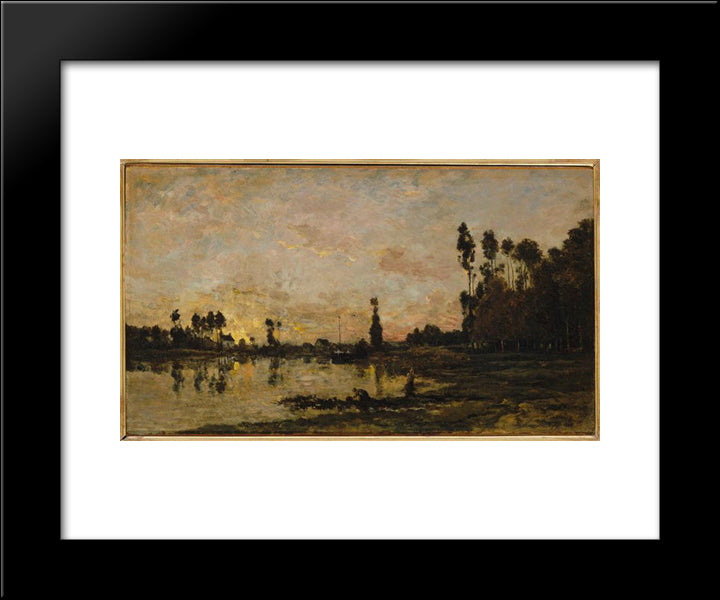 Sunset On The Oise 20x24 Black Modern Wood Framed Art Print Poster by Daubigny, Charles Francois