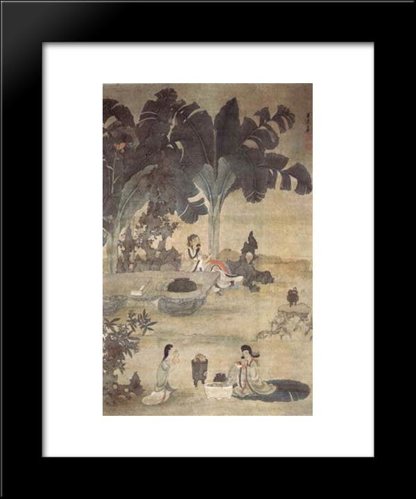 Drinking Wine In The Garden 20x24 Black Modern Wood Framed Art Print Poster by Hongshou, Chen