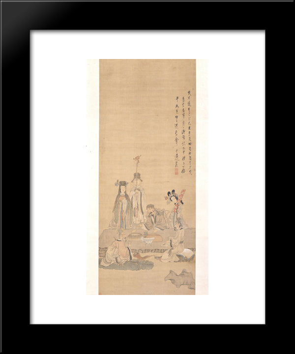 Immortals Celebrating A Birthday 20x24 Black Modern Wood Framed Art Print Poster by Hongshou, Chen