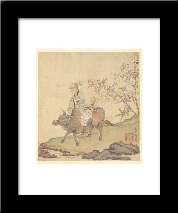 Lao-Tzu Riding An Ox 20x24 Black Modern Wood Framed Art Print Poster by Hongshou, Chen