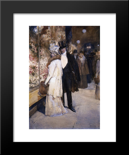 A New Year'S Nocturne, New York 20x24 Black Modern Wood Framed Art Print Poster by Hassam, Childe