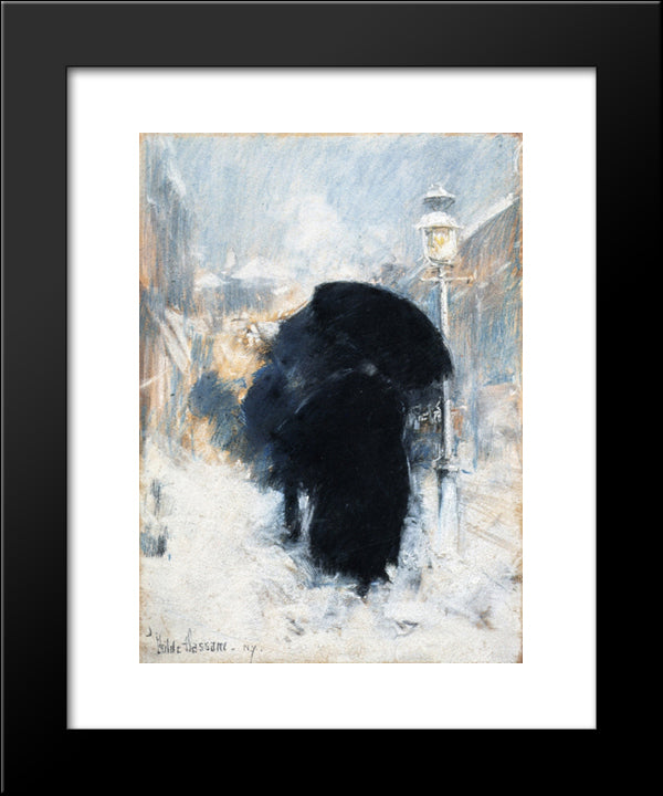 A New York Blizzard 20x24 Black Modern Wood Framed Art Print Poster by Hassam, Childe