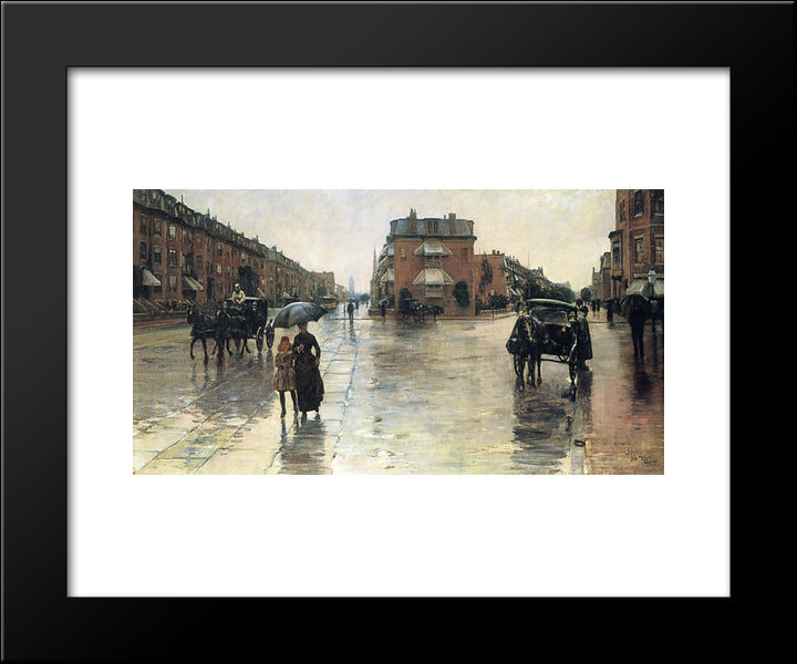 A Rainy Day In Boston 20x24 Black Modern Wood Framed Art Print Poster by Hassam, Childe