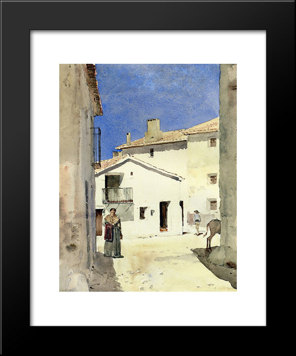 A Street In Denia, Spain 20x24 Black Modern Wood Framed Art Print Poster by Hassam, Childe