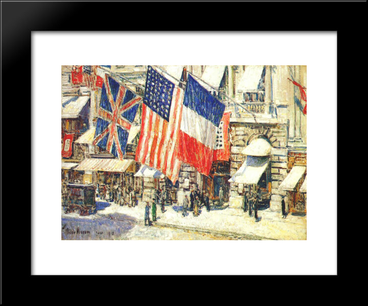 Across The Avenue In Sunlight, June 20x24 Black Modern Wood Framed Art Print Poster by Hassam, Childe