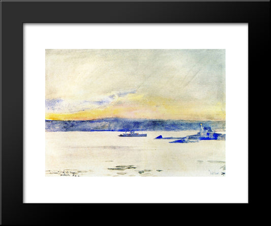 Afterglow, Gloucester Harbor (Aka Ten Pound Island Light) 20x24 Black Modern Wood Framed Art Print Poster by Hassam, Childe