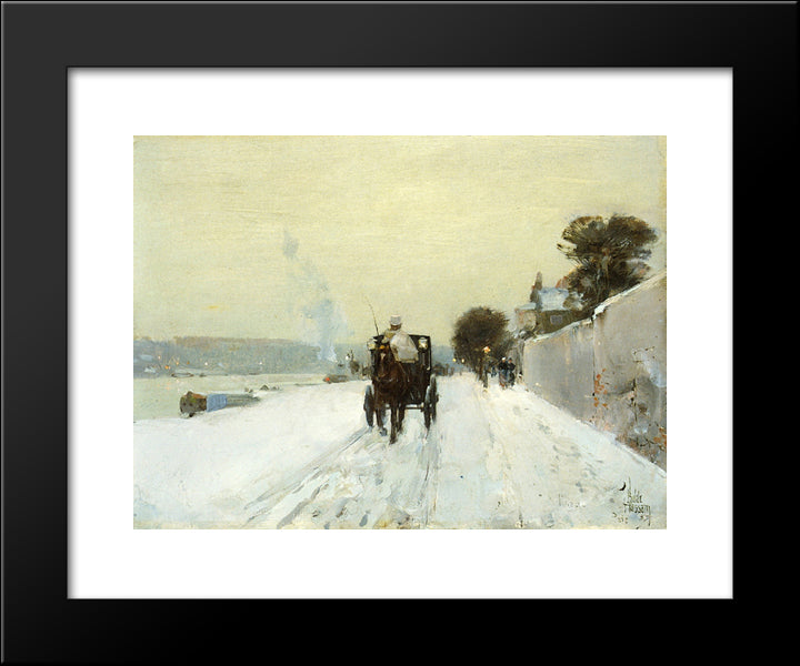 Along The Seine 20x24 Black Modern Wood Framed Art Print Poster by Hassam, Childe