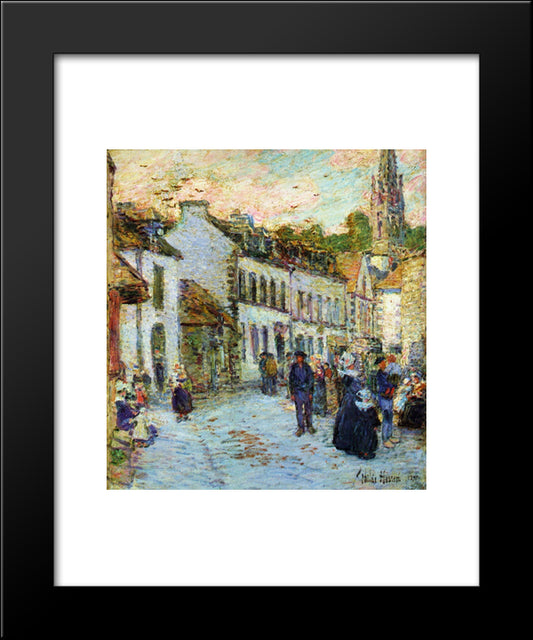 An Evening Street Scene, Pont Aven 20x24 Black Modern Wood Framed Art Print Poster by Hassam, Childe