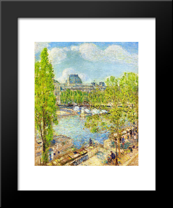 April, Quai Voltaire, Paris 20x24 Black Modern Wood Framed Art Print Poster by Hassam, Childe