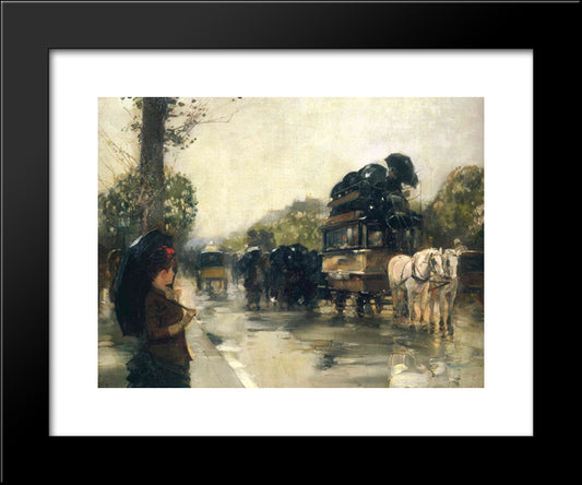 April Showers, Champs Elysees Paris 20x24 Black Modern Wood Framed Art Print Poster by Hassam, Childe