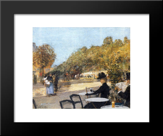 At The Cafe 20x24 Black Modern Wood Framed Art Print Poster by Hassam, Childe