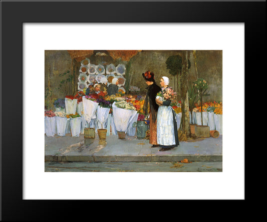 At The Florist 20x24 Black Modern Wood Framed Art Print Poster by Hassam, Childe