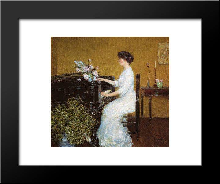 At The Piano 20x24 Black Modern Wood Framed Art Print Poster by Hassam, Childe