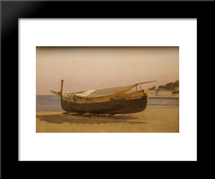 Boat Dragged On Shore 20x24 Black Modern Wood Framed Art Print Poster by Kobke, Christen