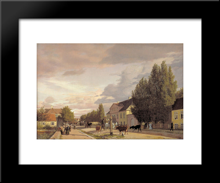View Of A Street In Osterbro Outside Copenhagen. Morning Light 20x24 Black Modern Wood Framed Art Print Poster by Kobke, Christen