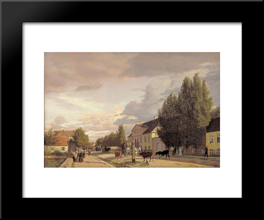 View Of A Street In Osterbro Outside Copenhagen. Morning Light 20x24 Black Modern Wood Framed Art Print Poster by Kobke, Christen