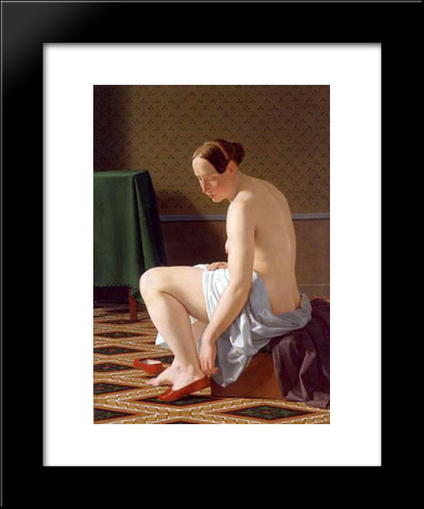 Nude Woman Putting On Her Slippers 20x24 Black Modern Wood Framed Art Print Poster by Eckersberg, Christoffer Wilhelm