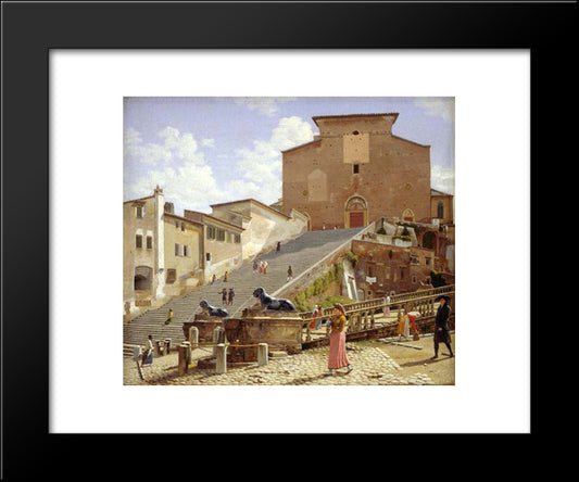 The Marble Staircase Which Leads Up To S. Maria In Aracoeli In Rome 20x24 Black Modern Wood Framed Art Print Poster by Eckersberg, Christoffer Wilhelm