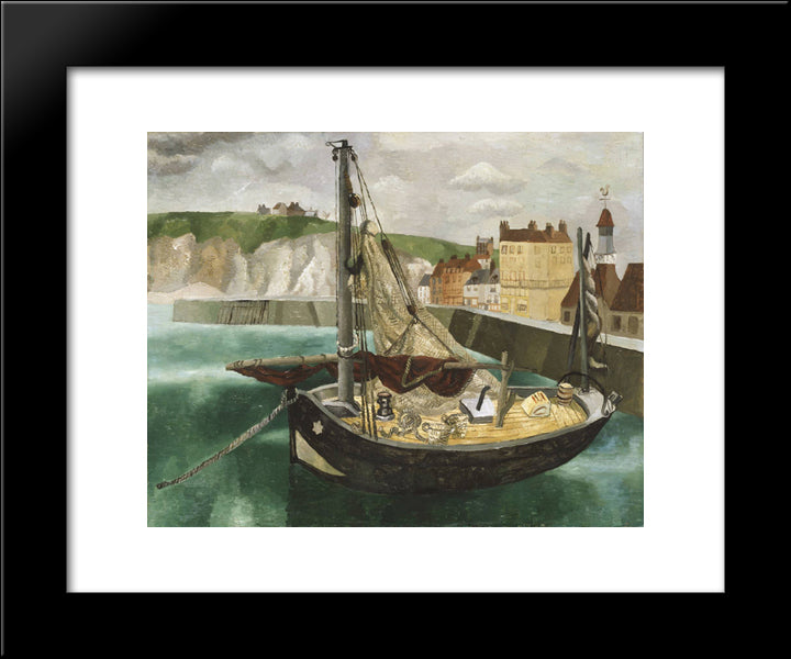 A Fishing Boat In Dieppe Harbour 20x24 Black Modern Wood Framed Art Print Poster by Wood, Christopher