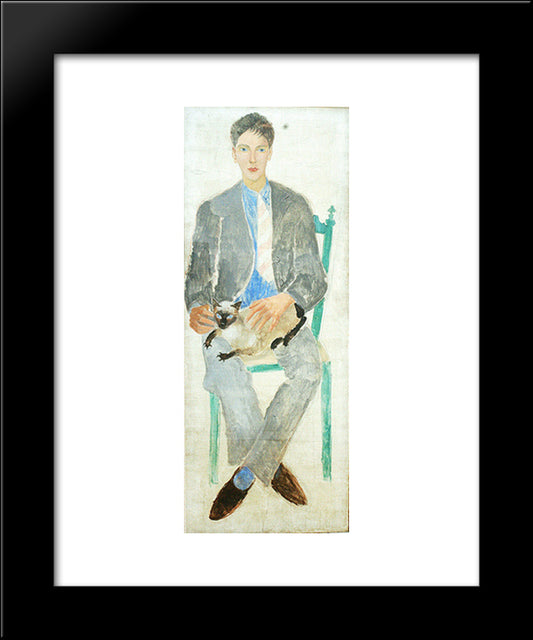 Boy With Cat, Portrait Of Fr.Jean Bougoint 20x24 Black Modern Wood Framed Art Print Poster by Wood, Christopher