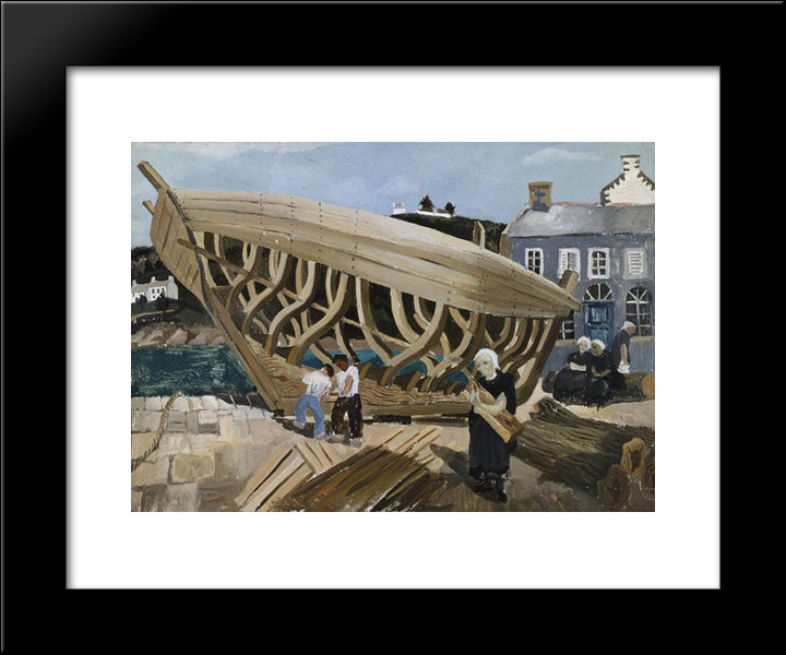 Building The Boat, Treboul 20x24 Black Modern Wood Framed Art Print Poster by Wood, Christopher