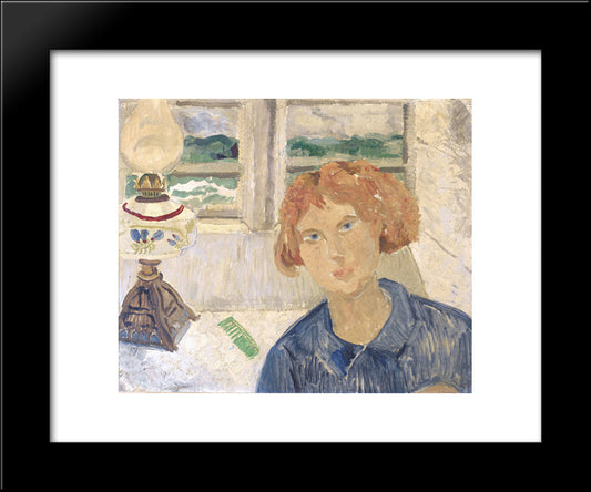 Girl And Lamp In A Cornish Window 20x24 Black Modern Wood Framed Art Print Poster by Wood, Christopher