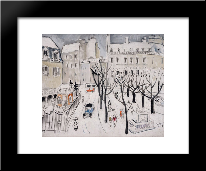 Paris Snow Scene 20x24 Black Modern Wood Framed Art Print Poster by Wood, Christopher