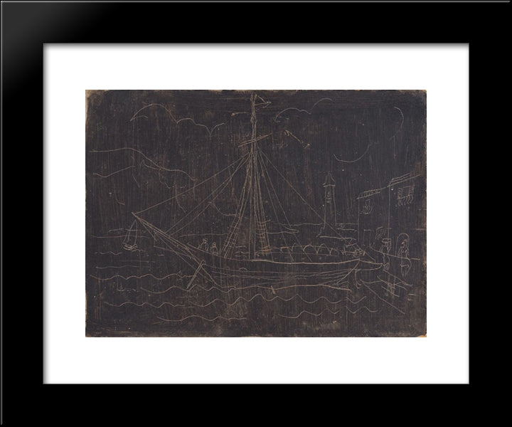 Ship In Harbour 20x24 Black Modern Wood Framed Art Print Poster by Wood, Christopher