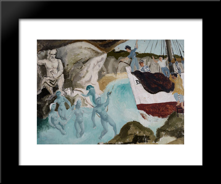 Ulysses And The Sirens (Aka Mermaids) 20x24 Black Modern Wood Framed Art Print Poster by Wood, Christopher