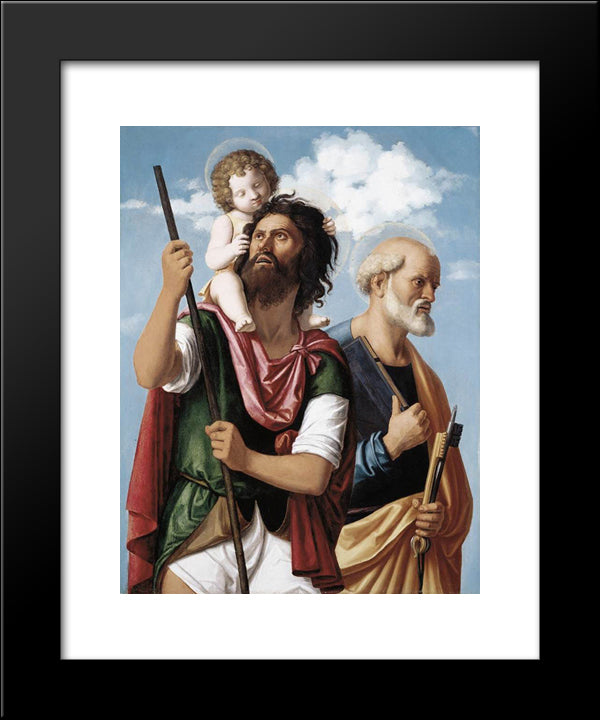 St. Christopher With The Infant Christ And St. Peter 20x24 Black Modern Wood Framed Art Print Poster by Cima da Conegliano