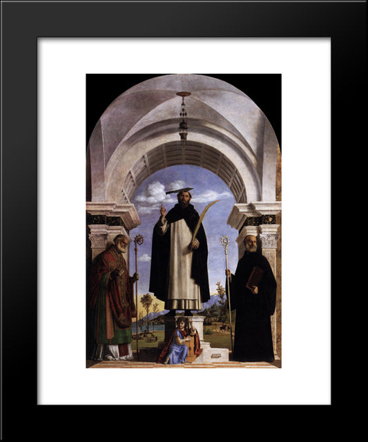 St. Peter Martyr With St. Nicholas Of Bari, St. Benedict And An Angel Musician 20x24 Black Modern Wood Framed Art Print Poster by Cima da Conegliano