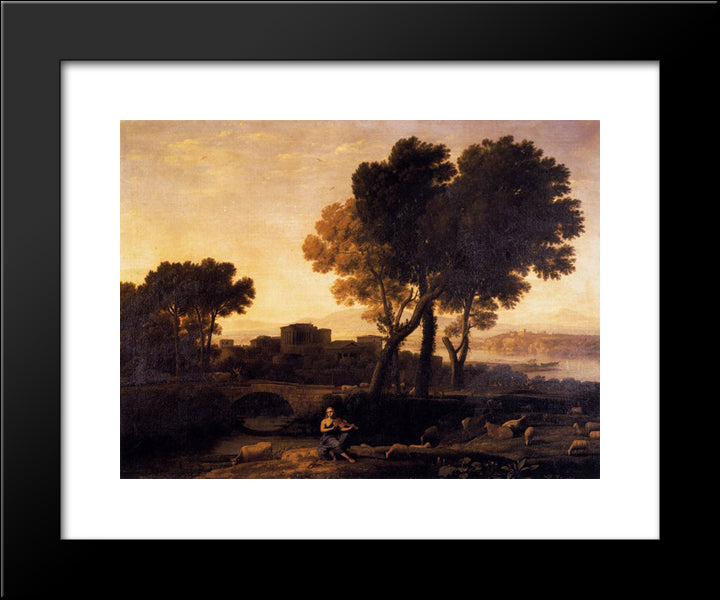 Apollo Guarding The Herds Of Admetus 20x24 Black Modern Wood Framed Art Print Poster by Lorrain, Claude