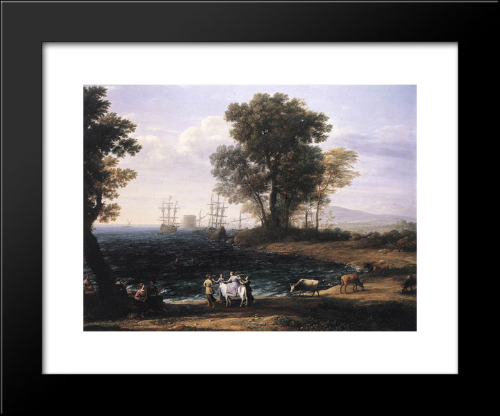 Coast Scene With The Rape Of Europa 20x24 Black Modern Wood Framed Art Print Poster by Lorrain, Claude