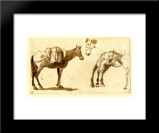 Drawing Of Mules, Including One Full Length 20x24 Black Modern Wood Framed Art Print Poster by Lorrain, Claude