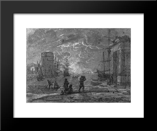 Harbour Scene 20x24 Black Modern Wood Framed Art Print Poster by Lorrain, Claude