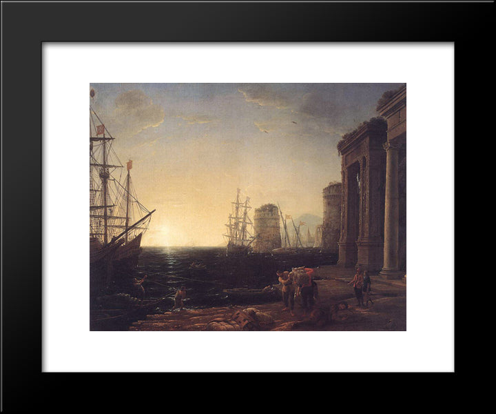 Harbour Scene At Sunset 20x24 Black Modern Wood Framed Art Print Poster by Lorrain, Claude