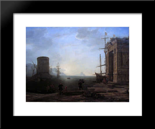 Harbour View At Sunrise 20x24 Black Modern Wood Framed Art Print Poster by Lorrain, Claude